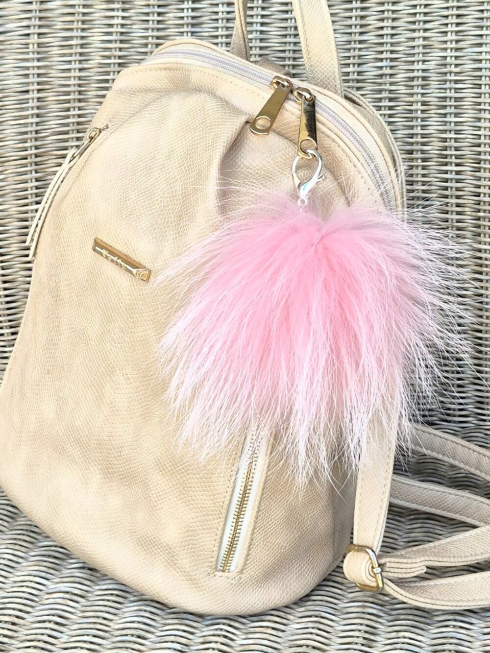 Pink Real Fur Pom Key chain | Bag Charm Accessory